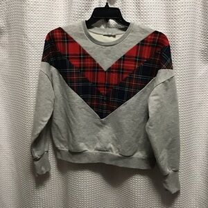 Plaid Accent Gray Sweater